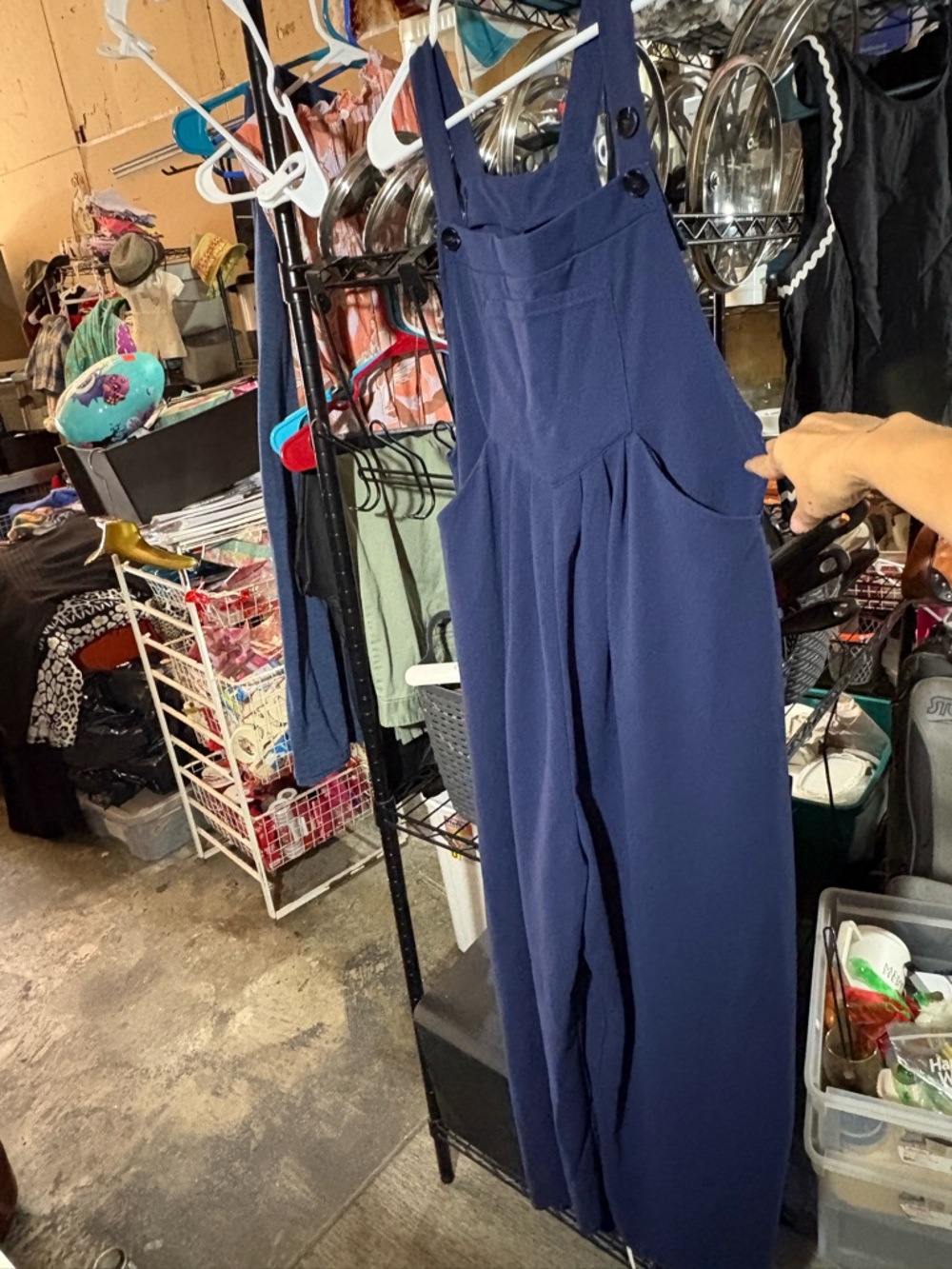 Navy Wide-Leg Women’s Overalls - Picture 2 of 3